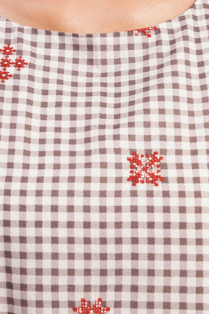 Gingham Hour Casual Embroidered Flared Dress