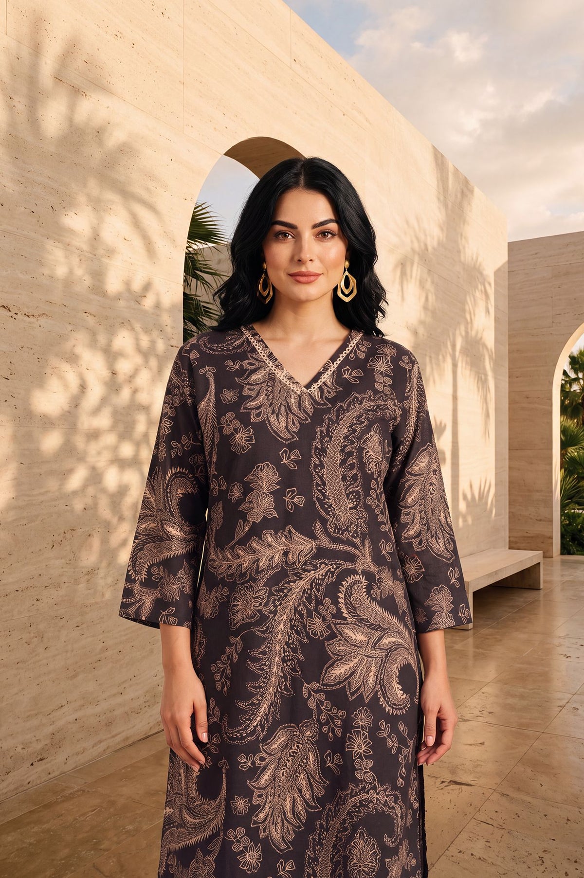 Coffee Brown Paisley Pure Cotton Straight Kurta