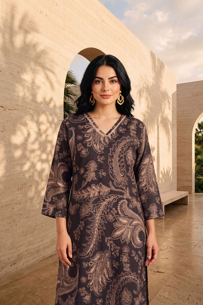 Coffee Brown Paisley Pure Cotton Straight Kurta
