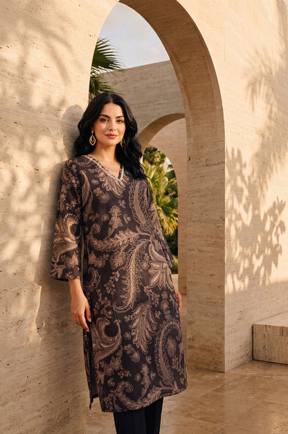 Coffee Brown Paisley Pure Cotton Straight Kurta