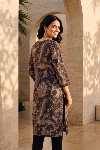Coffee Brown Paisley Pure Cotton Straight Kurta