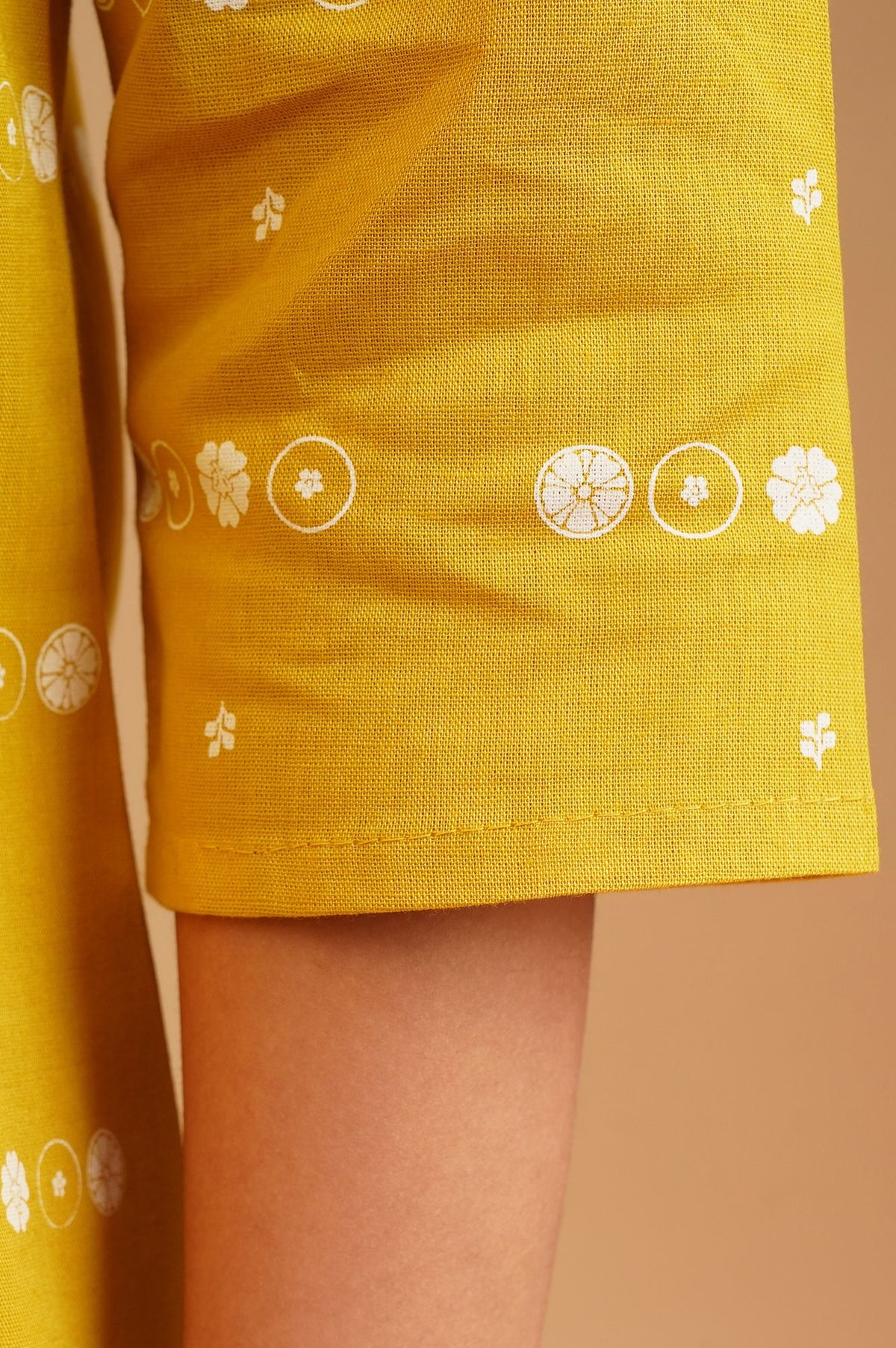 Yellow Floral Printed Cotton Flax Straight Kurta