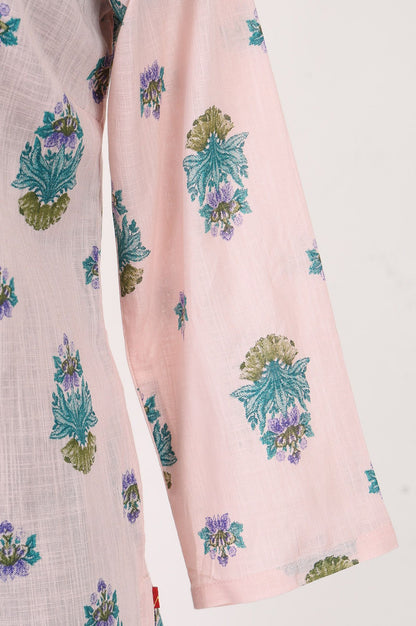 Dusty Pink Floral Printed Pure Cotton Straight Kurta