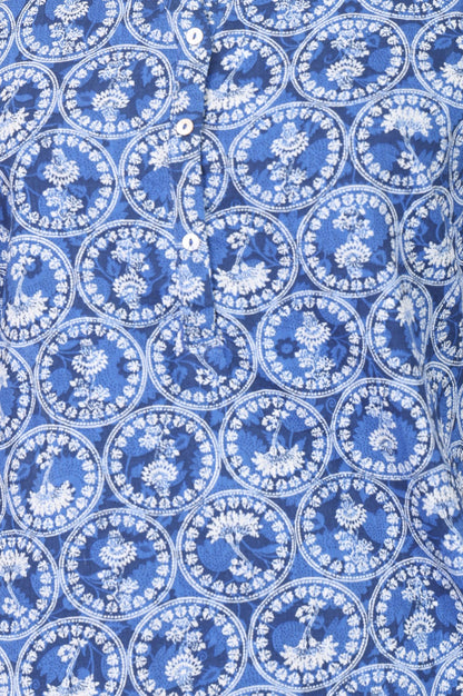 Blue Floral Printed Pure Cotton Straight Kurta