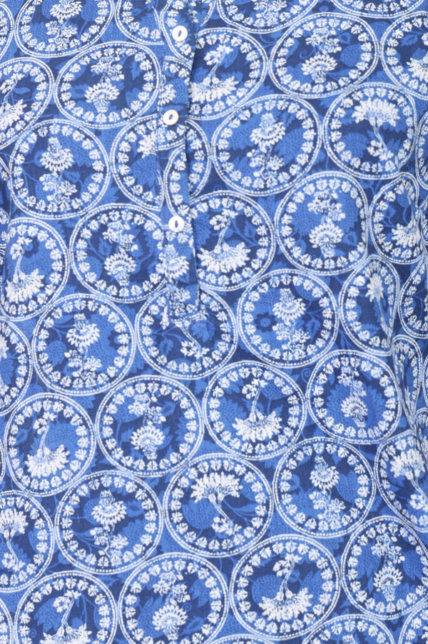 Blue Floral Printed Pure Cotton Straight Kurta
