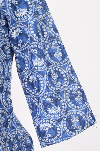 Blue Floral Printed Pure Cotton Straight Kurta