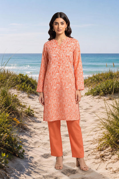 Peach Ethnic Motifs Pure Cotton Straight Kurta