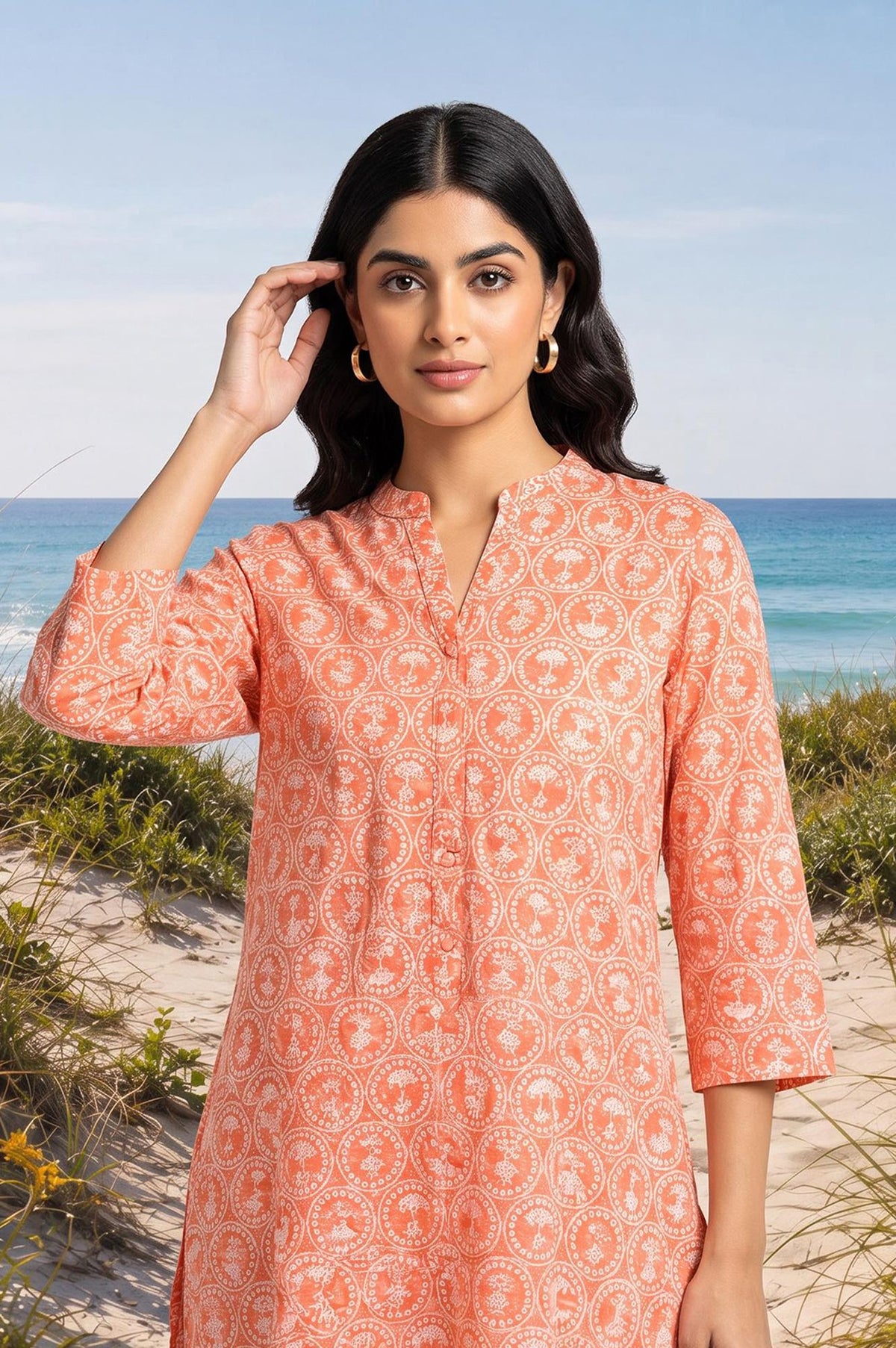 Peach Ethnic Motifs Pure Cotton Straight Kurta