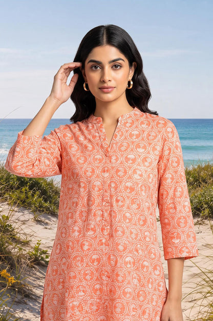 Peach Ethnic Motifs Pure Cotton Straight Kurta