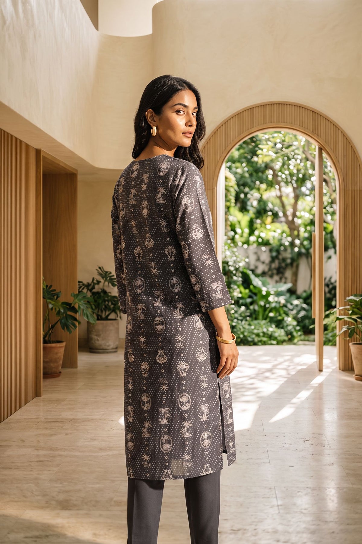 Grey Tropical Printed Pure Cotton Straight Kurta