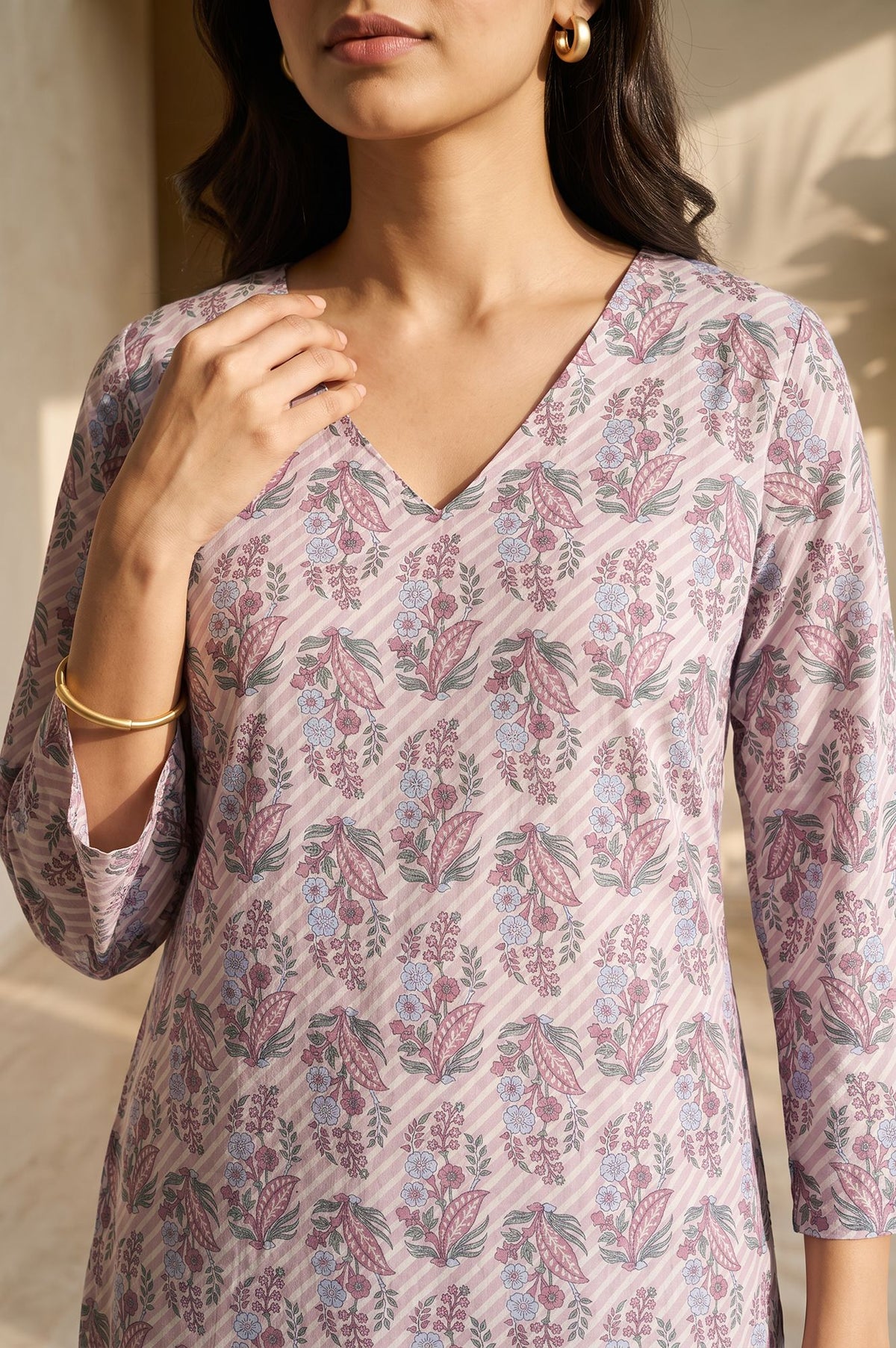 Pink Floral Printed Pure Cotton Straight Kurta