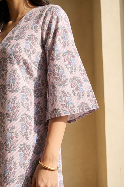 Pink Floral Printed Pure Cotton Straight Kurta