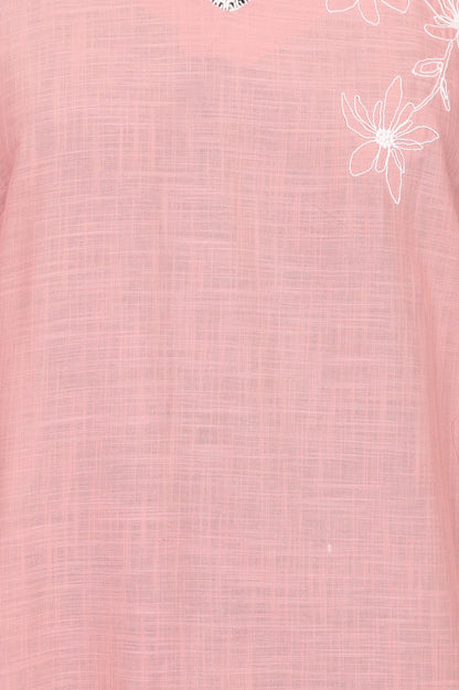 Pink Embroidered Pure Cotton Straight Kurta