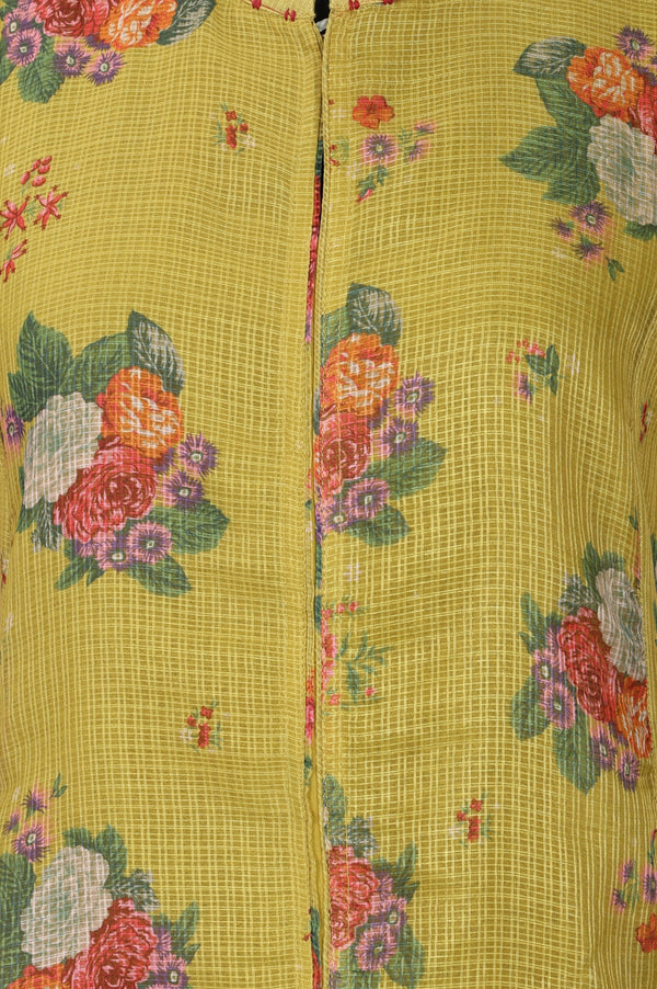 Yellow Floral Printed Kota Straight Kurta