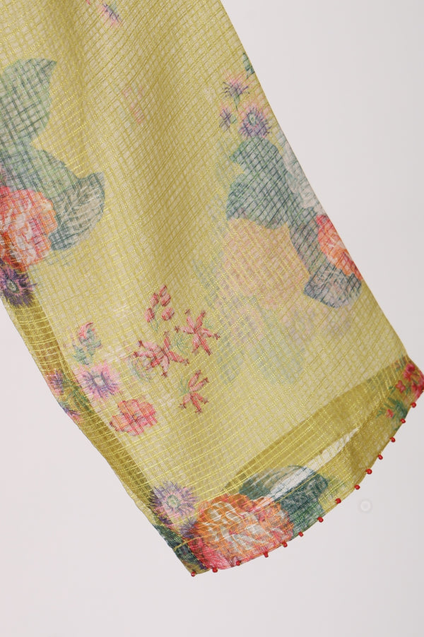 Yellow Floral Printed Kota Straight Kurta