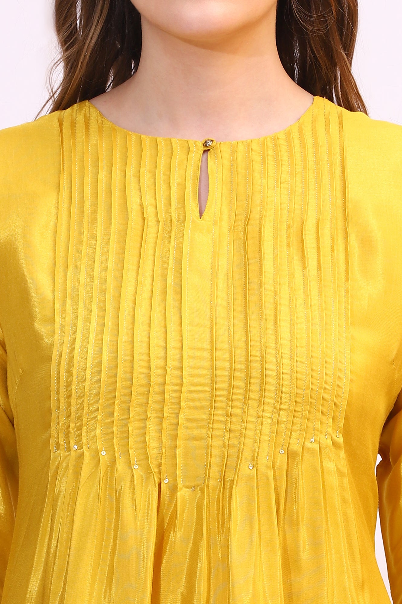 Yellow Embroidered Shantung Straight Kurta