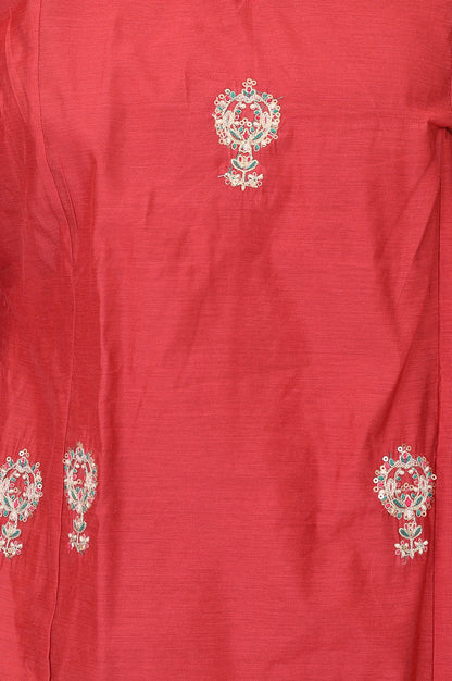 Red Embroidered Straight Chanderi Kurta