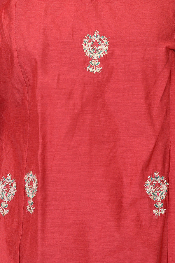 Red Embroidered Straight Chanderi Kurta