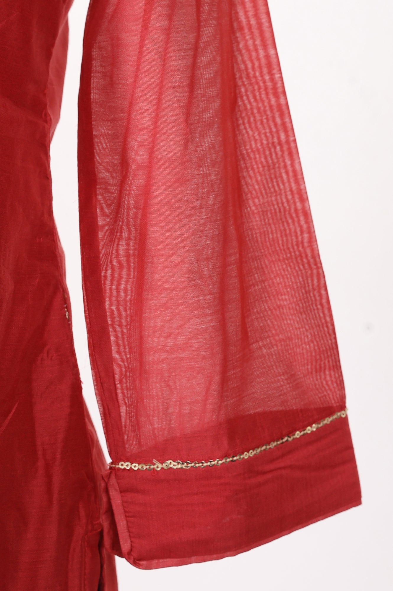 Red Embroidered Straight Chanderi Kurta
