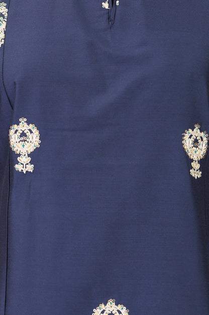 Navy Blue Metallic Embroidered Straight Kurta