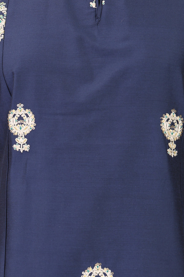 Navy Blue Metallic Embroidered Straight Kurta