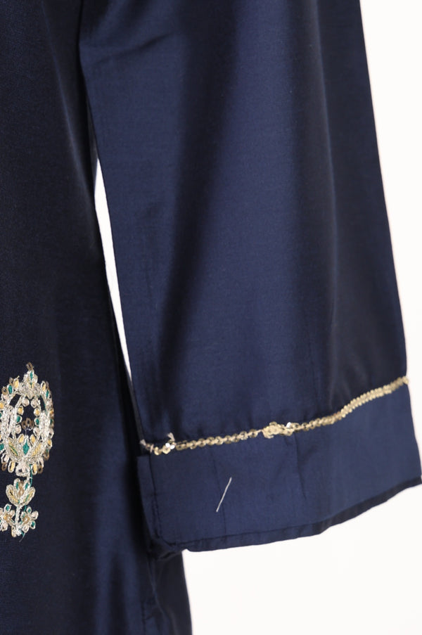 Navy Blue Metallic Embroidered Straight Kurta