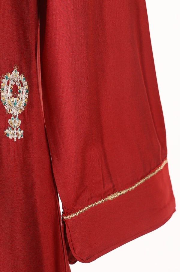 Red Metallic Embroidered Straight Kurta
