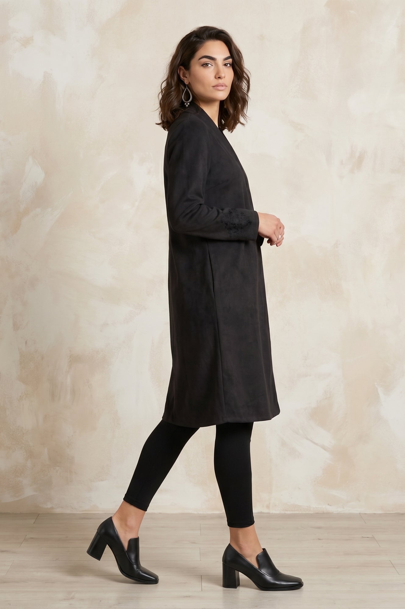 Black Embroidered Straight Long Coat