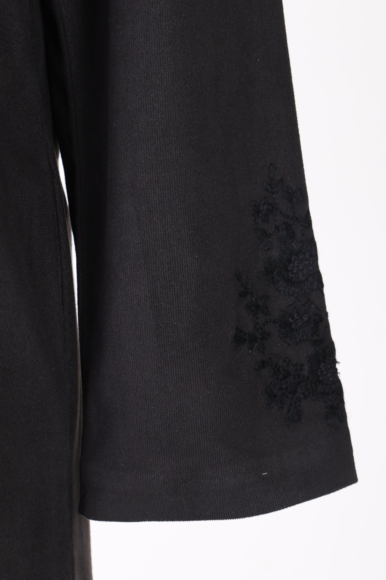 Black Embroidered Straight Long Coat
