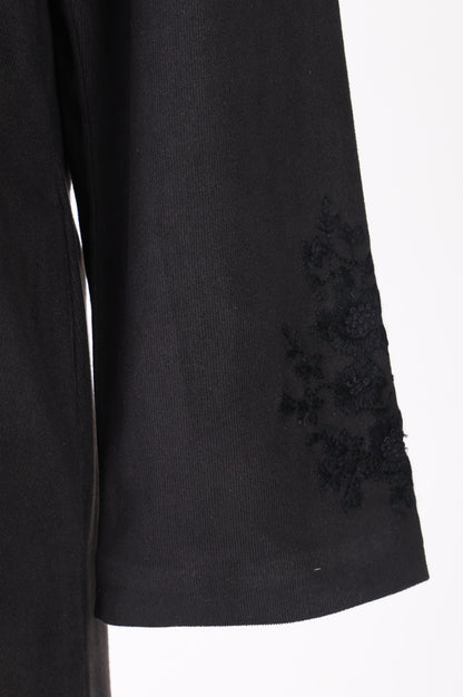Black Embroidered Straight Long Coat