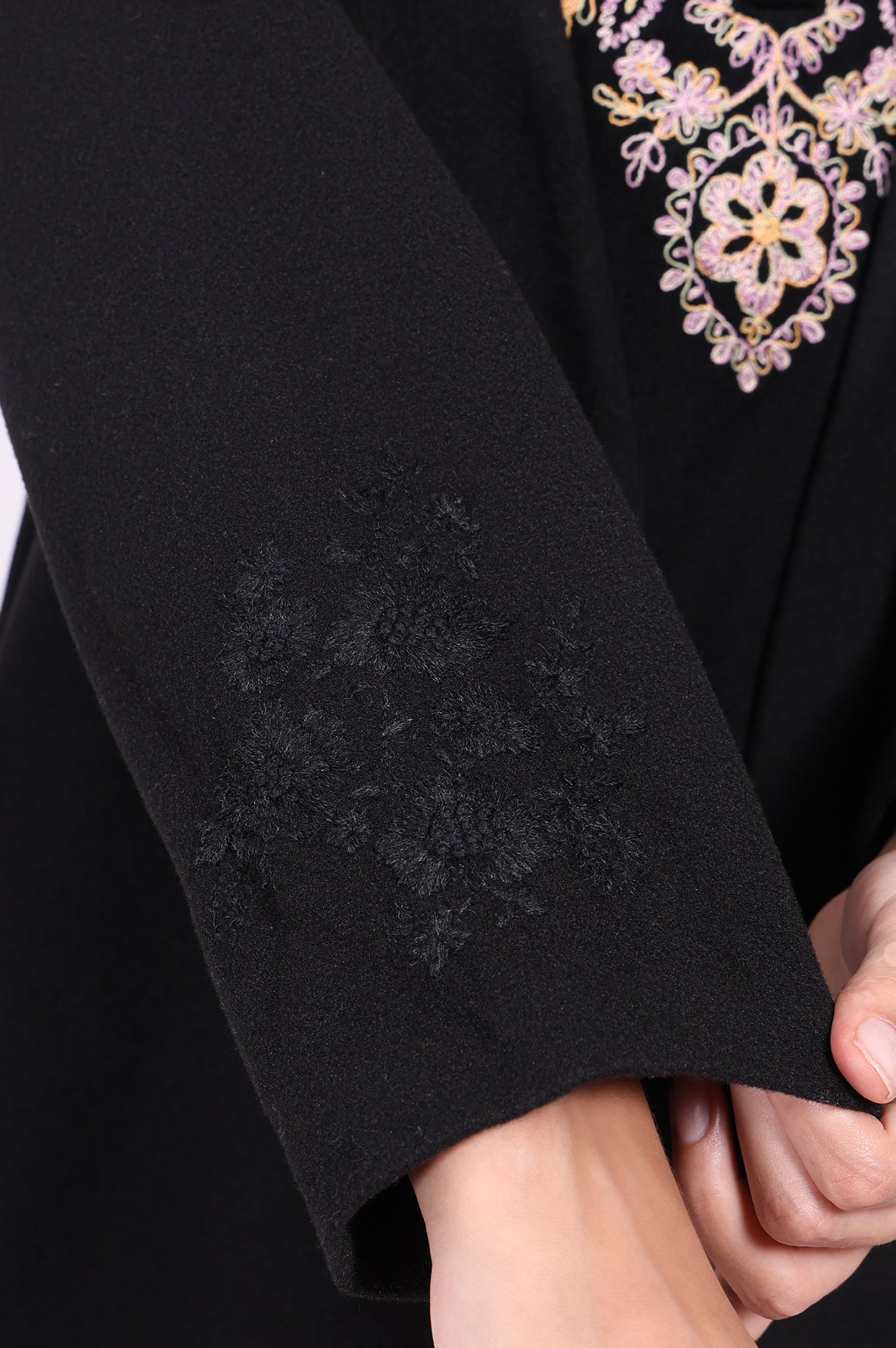 Buy Black Embroidered Straight Woven Coat Online for Woman | WforWoman