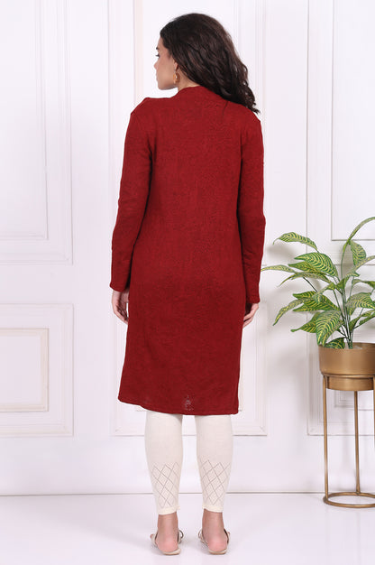 Red Solid Straight Knitting Cardigan