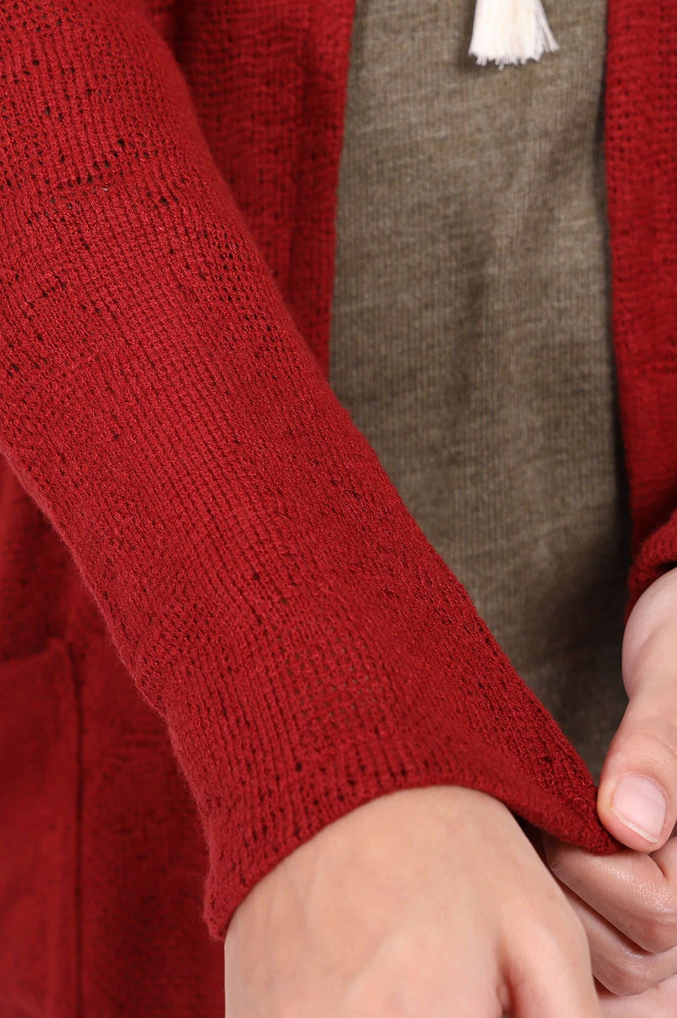 Red Solid Straight Knitting Cardigan