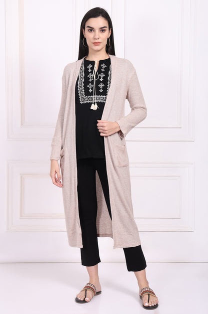 Beige Solid Rayon Winter Trench Jacket
