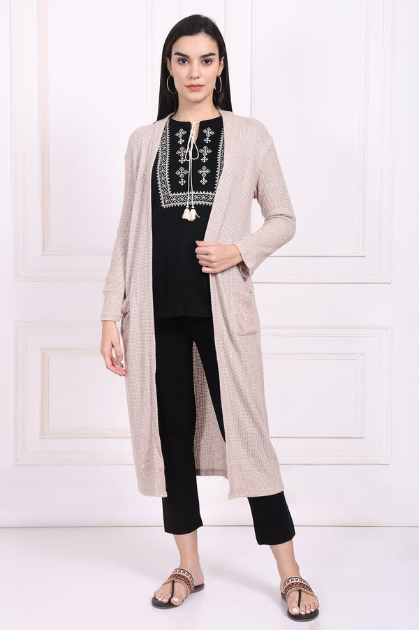 Beige Solid Rayon Winter Trench Jacket