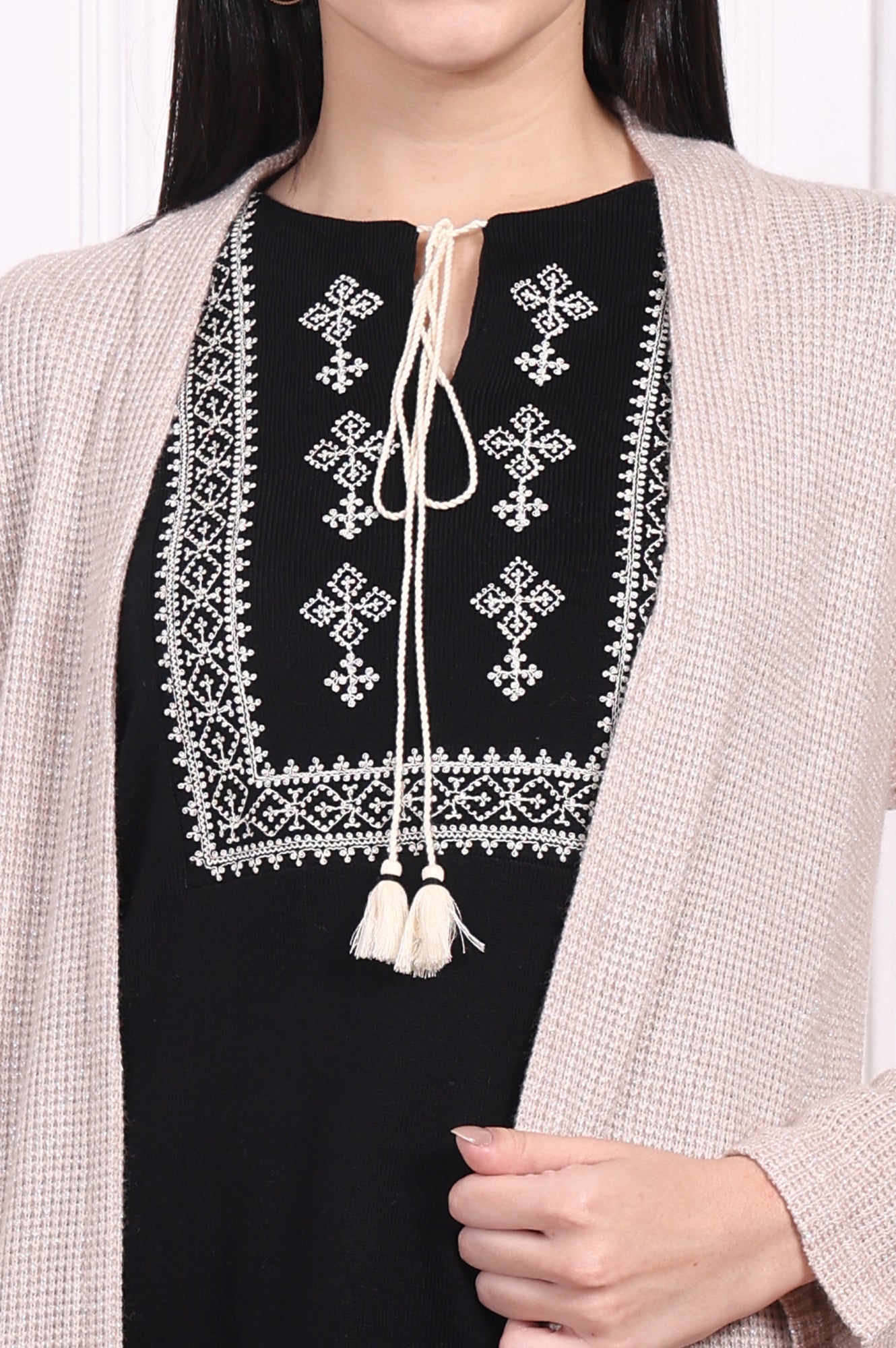 Beige Solid Rayon Winter Trench Jacket