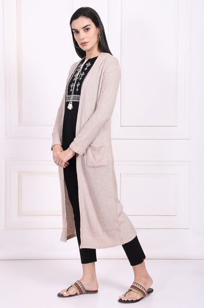 Beige Solid Rayon Winter Trench Jacket