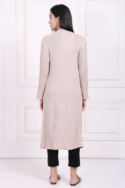 Beige Solid Rayon Winter Trench Jacket