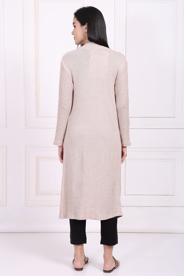 Beige Solid Rayon Winter Trench Jacket