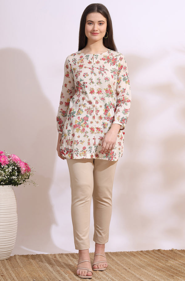 White Floral Printed Summer Straight Tunic