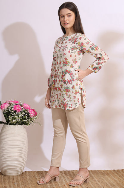 White Floral Printed Summer Straight Tunic