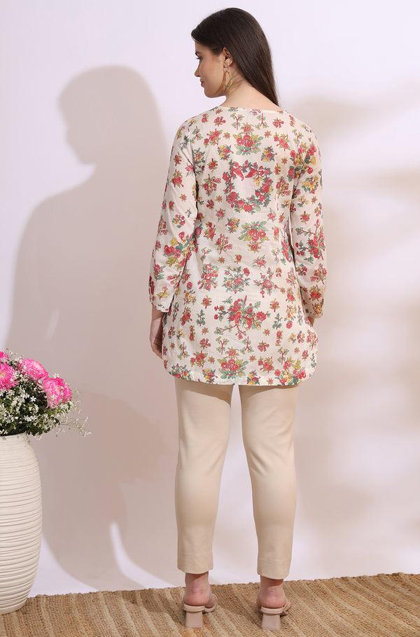 White Floral Printed Summer Straight Tunic