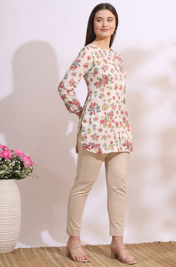 White Floral Printed Summer Straight Tunic