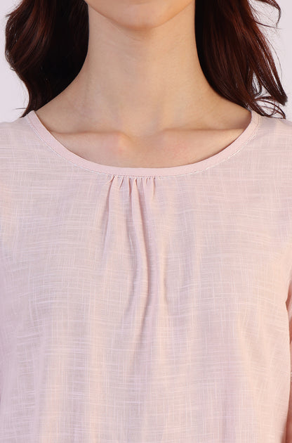 Pink Embroidered Pure Cotton Scalloped Western Top