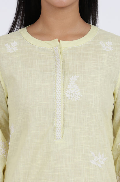 White Thread Embroidered Straight Pure Cotton Ethnic Top