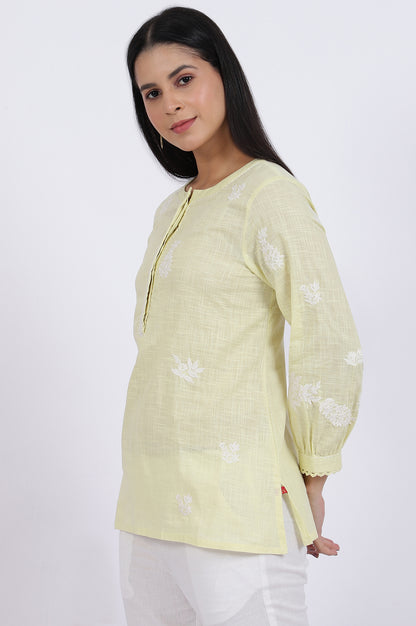 White Thread Embroidered Straight Pure Cotton Ethnic Top