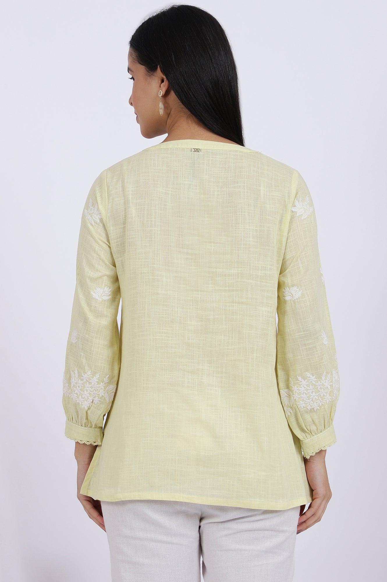White Thread Embroidered Straight Pure Cotton Ethnic Top
