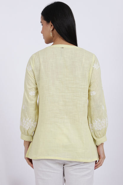 White Thread Embroidered Straight Pure Cotton Ethnic Top