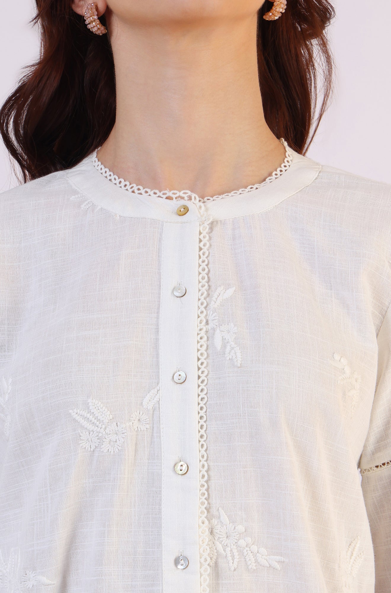 White Embroidered Pure Cotton Button Down Shirt