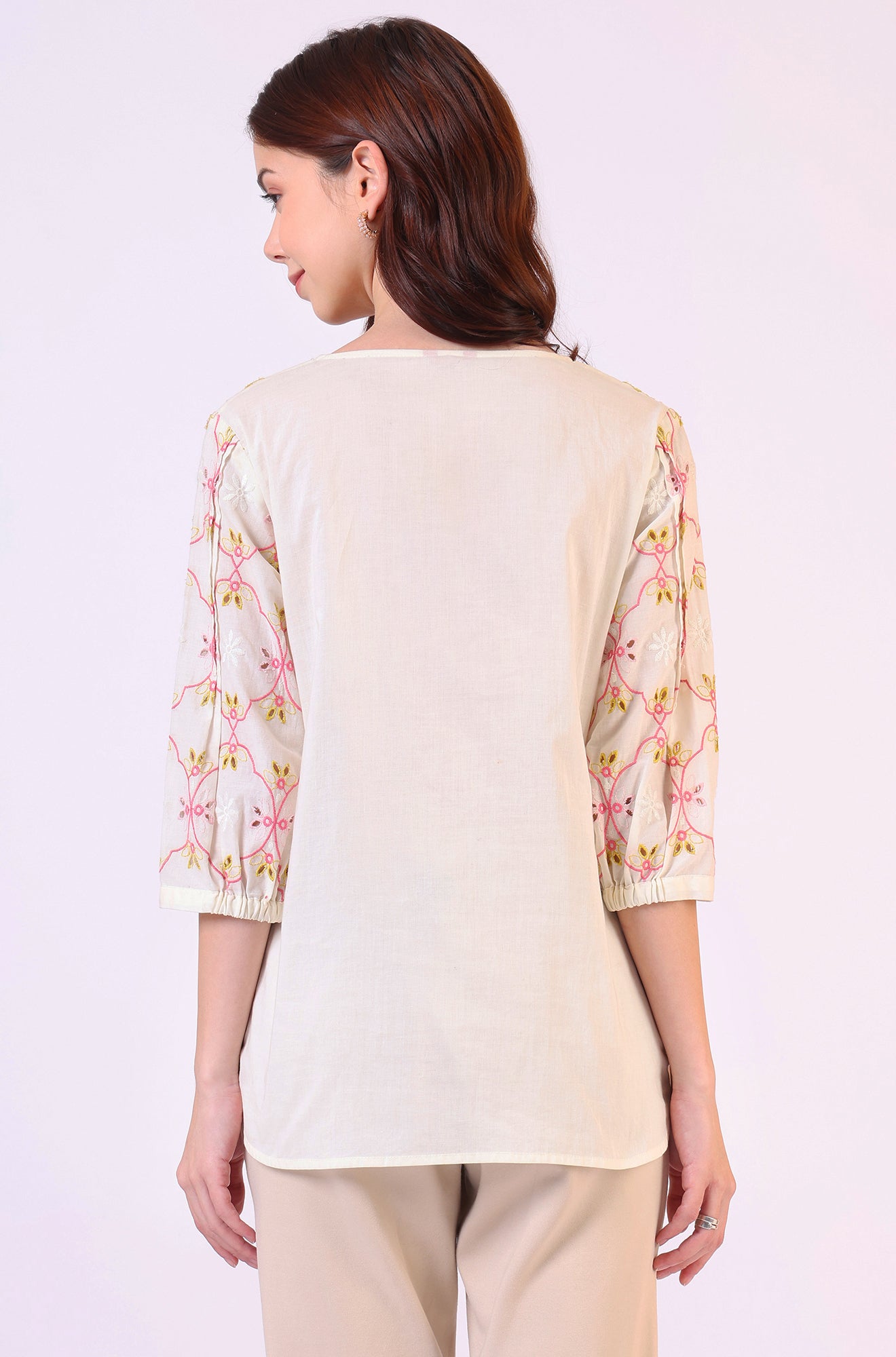 White Thread Embroidered Straight Pure Cotton Ethnic Lacetop